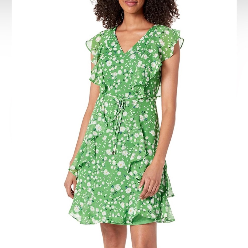 Tommy Hilfiger Women's Sleeveless Ruffle Dress leaf green